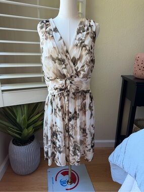 DKNY Beige and Brown Watercolor Wrap Dress